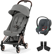 Коляска Cybex Coya Rosegold Frame Aton B2 i-Size Steel Grey Mirage Grey с дождевиком и бампером