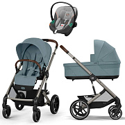 Коляска Cybex Balios S Lux TPE complete Aton S2 Lava Grey 3 в 1 Stormy Blue с дождевиками