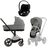 Коляска 3 в 1 Cybex Priam IV Rosegold complete и автокресло Cloud T i-Size Sepia Black Plus Mirage Grey