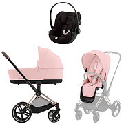 Коляска Cybex Priam IV Rosegold complete и автокресло Cloud G i-Size Magic Black 3 в 1 Peach Pink