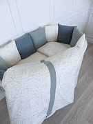 Комплект в кроватку Lappetti Garden для овальной и круглой кроватки 6 предметов серо-голубой