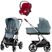 Коляска Cybex Talos S Lux TPE complete Aton B2 Dynamic Red 3 в 1 Stormy Blue с дождевиками