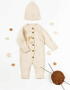 Комбинезон вязаный AmaroBaby Pure Love Tot демисезонный с шапочкой ЧЗ молочный 74