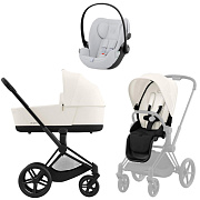 Коляска Cybex Priam IV Matt Black complete и автокресло Cloud G i-Size Fog Grey 3 в 1 Off White