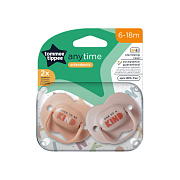 Соска-пустышка силиконовая Tommee Tippee Anytime, 6-18 мес., 2 шт. TT0417-BEJ бежевый/розовый