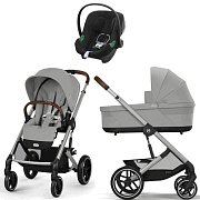 Коляска Cybex Balios S Lux SLV complete Aton B2 Volcano Black 3 в 1 Stone Grey с дождевиками