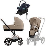 Коляска Cybex Priam IV Rosegold complete Aton S2 Ocean Blue Base One 4 в 1 Cozy Beige