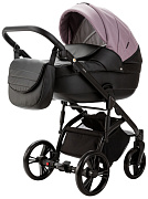 Детская коляска Adamex Lanti Deluxe 3 в 1 LN-SD106 (СИРЕНЕВ.КОЖА + ЧЕРН. КОЖА)