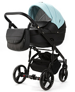 Детская коляска Adamex Lanti Deluxe 2 в 1 LN-SD111 (СВ.БИРЮЗОВАЯ.КОЖА + ЧЕРН.КОЖА)