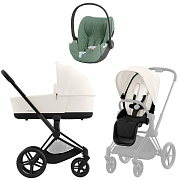 Коляска 3 в 1 Cybex Priam IV Matt Black complete и автокресло Cloud T i-Size Leaf Green Plus Off White