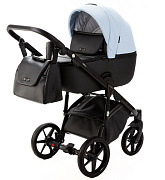 Детская коляска Adamex Nola Deluxe 2 в 1 N-SD112 (ГОЛУБАЯ КОЖА + ЧЕРН.КОЖА)