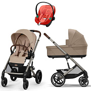 Коляска Cybex Balios S Lux TPE complete Aton S2 Hibiscus Red 3 в 1 Almond Beige с дождевиками