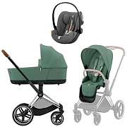 Коляска Cybex Priam IV Chrome Brown complete и автокресло Cloud G i-Size Lava Grey Plus 3 в 1 Leaf Green
