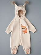 Комбинезон Little Star Белочка с отстегивающимся капюшоном футер с начесом 823015 (ЧЗ-мз) светло-бежевый 62