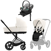 Коляска Cybex Priam IV Matt Black complete Aton S2 Lava Grey Base One 4 в 1 Off White