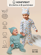 Комплект комбинезонов (слипов) AmaroBaby Nature с шапочкой мятный, цветы 62