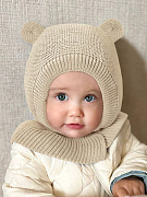 Шапка-шлем вязаная AmaroBaby Pure Love Warm зимняя с утеплителем молочный 42