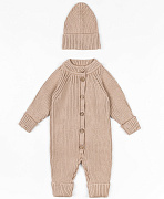 Комбинезон вязаный AmaroBaby Pure Love Tot демисезонный с шапочкой бежевый 62