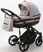 Детская коляска Adamex Rimini 3 в 1 RI14-LUX серо‑розовый+сливов.кожа+золото.отделка
